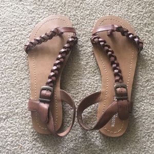 Brown braided sandals